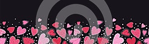 Cute hand drawn hearts seamless pattern, lovely doodle background, great for textiles, banners, wallpapers, wrapping, cloth -