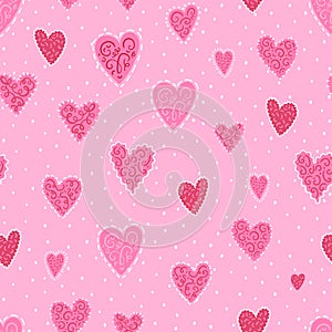 Cute hand drawn hearts seamless pattern, lovely doodle background, great for textiles, banners, wallpapers, wrapping, cloth -