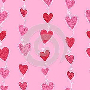 Cute hand drawn hearts seamless pattern, lovely doodle background, great for textiles, banners, wallpapers, wrapping, cloth -