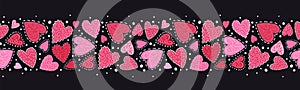 Cute hand drawn hearts seamless pattern, lovely doodle background, great for textiles, banners, wallpapers, wrapping, cloth -