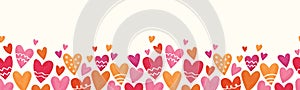 Cute hand drawn hearts seamless pattern, lovely romantic background, great for Valentine\'s Day