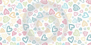 Cute hand drawn hearts seamless pattern, lovely romantic background, great for Valentine`s Day, Mother`s Day, textiles, wallpape