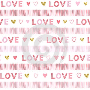 Cute hand drawn hearts seamless pattern, lovely romantic background, great for Valentine`s Day, Mother`s Day, textiles, wallpape