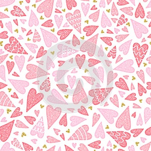 Cute hand drawn hearts seamless pattern, lovely romantic background, great for Valentine's Day, Mother's Day
