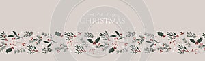 Cute hand drawn horizontal seamless pattern with candles, branches and christmas decoration - x mas background,