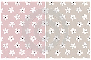 Cute Hand Drawn Irregular Floral Vector Patterns with White Tiny Flowers.