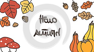 Cute hand drawn lettering hello autumn vector design poster and background