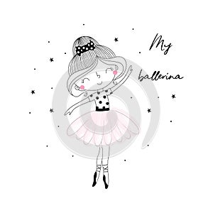 Cute hand drawn with cute little ballerina vector illustration