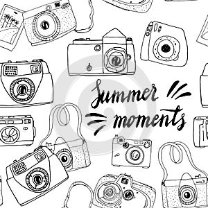 Cute hand drawn old and new cameras. Best summer memories.