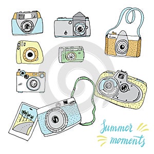 Cute hand drawn old and new cameras. Best summer memories.