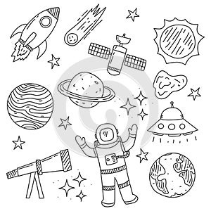 Cute hand drawn outer space doodle illustration