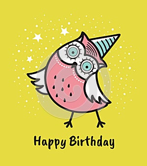 Cute hand drawn owl with quote. Happy birthday