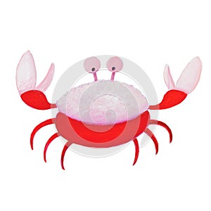 Cute hand drawn red white crab with big calibers