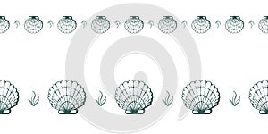 Cute hand drawn sea shells seamless horizontal pattern