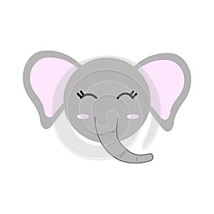 Cute hand drawn smiling elephant. Cartoon zoo. Vector illustration. Animal for the design of children`s products in