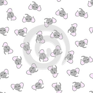 Seamless pattern of cute hand drawn smiling elephant. Cartoon zoo. Vector illustration. Animal for the design of