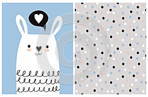 Cute Hand Drawn Vector Illustration with White Bunny. Sweet Nursery Art.