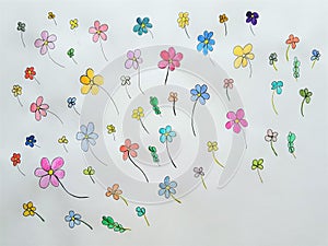 Cute hand drawn watercolor flowers on white paper