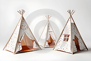 Cute hand made tents isolated on white background