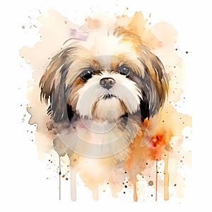 Cute hand painted image of a Shih Tzu dog