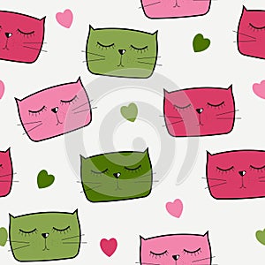 Cute Handdrawn Cat Seamless Pattern Vector