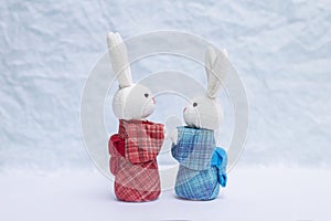 Cute handmade fabric rabbit doll in traditional style Japanese dress