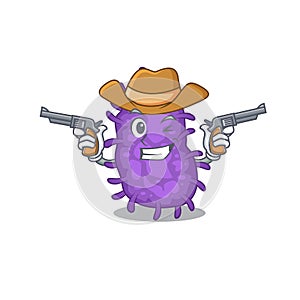 Cute handsome cowboy of bacteria bacilli cartoon character with guns