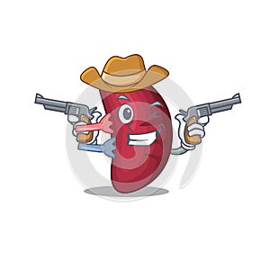 Cute handsome cowboy of human spleen cartoon character with guns