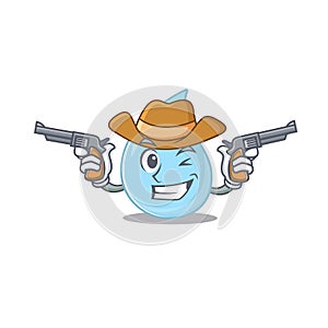 Cute handsome cowboy of raindrop cartoon character with guns