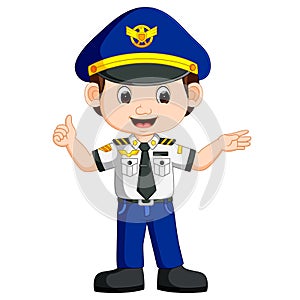 Cute happy airplane pilot waving