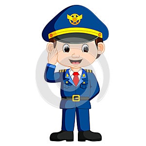 Cute happy airplane pilot waving