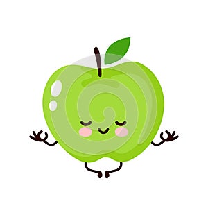 Cute happy apple yoga meditate