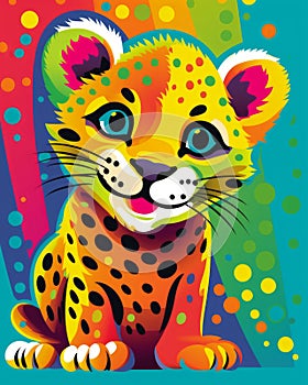 cute happy baby Cheetah colorful art generative AI