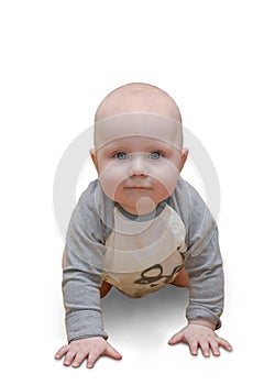 Cute happy baby infant sitting, isolated