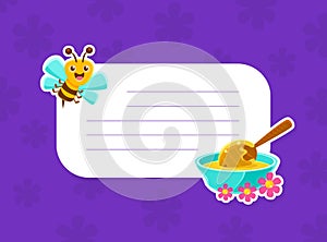 Cute Happy Bees Holding White Empty Signboard with Space for Text, Beekeeping Products, Honey Invitation Card