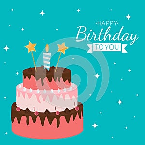 Cute Happy Birthday Background  Cake Icon with Candles. Design Element for Party Invitation  Congratulation. Vector Illustration