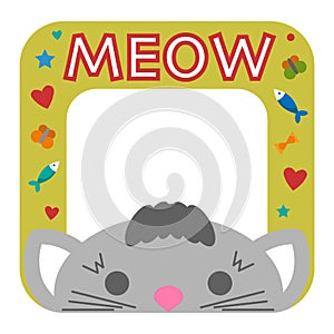 Cute happy birthday border cat photo frame vector illustration.