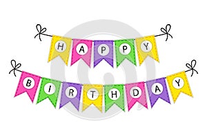 Cute Happy Birthday bunting flags banner with letters