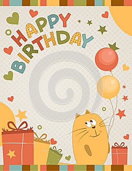 Cute happy birthday card a cat