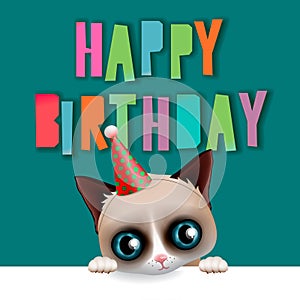Cute happy birthday card with fun cat