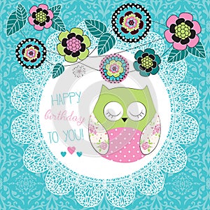 Cute happy birthday owl illustration