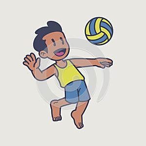 Cute and Happy Boy Playing Beach Volleyball