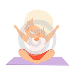 Cute Happy Boy Practicing Yoga, Active Healthy Lifestyle Vector Illustration