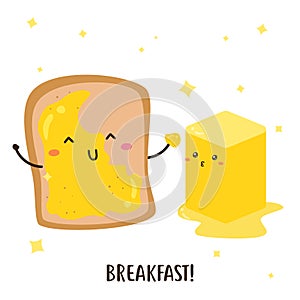 Cute happy bread and butter vector design