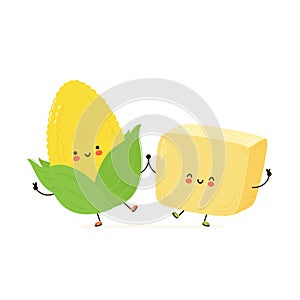 Cute happy butter and corn character