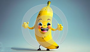 Cute Happy Cartoon Banana Character, generative Ai