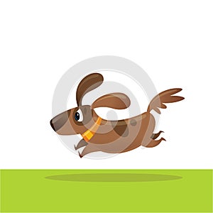 Cute happy cartoon brown pet dog running excited  illustration