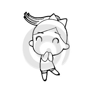 Cute happy cartoon doodle girl kids, child drawing sketch, children character isolated Vector Illustration on white background