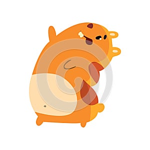 Cute happy cartoon hamster character having fun, funny brown rodent animal pet vector Illustration on a white background