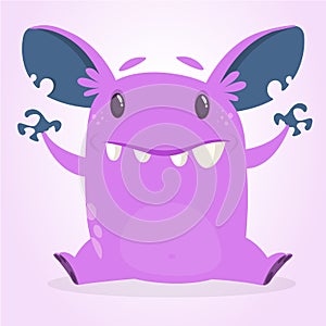 Cute happy cartoon monster character with big ears. Halloween vector illustration
